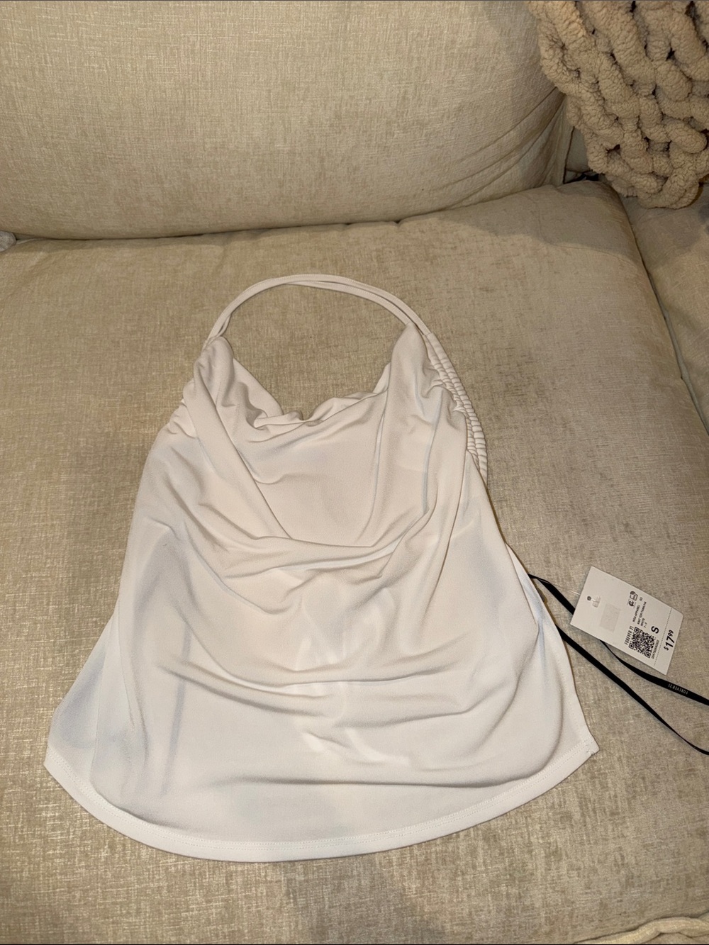 Forever 21 White Draped Halter, Backless Tank